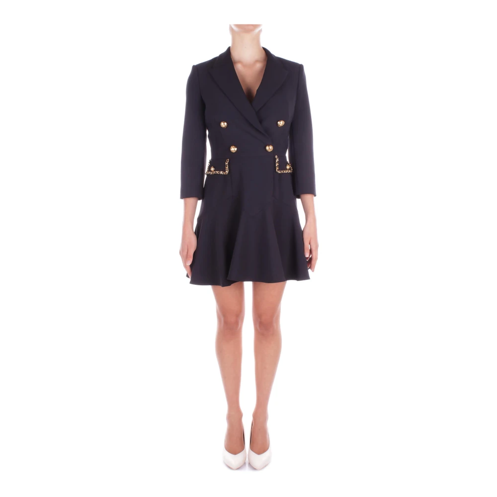 Elisabetta Franchi Zwarte Jurk met Logo Knopen Black Dames