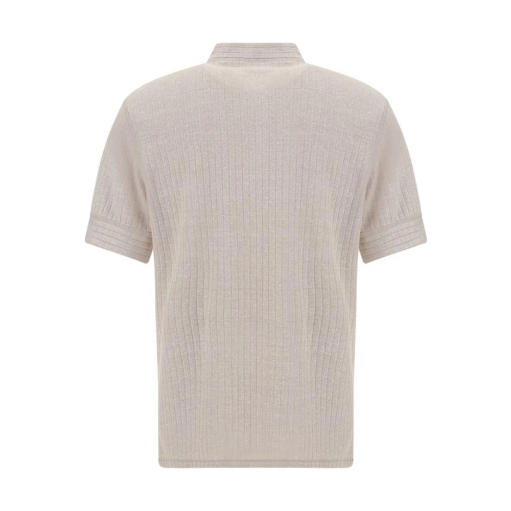 BRUNELLO CUCINELLI Gebreide Linnen Poloshirt met Knopen Beige Heren