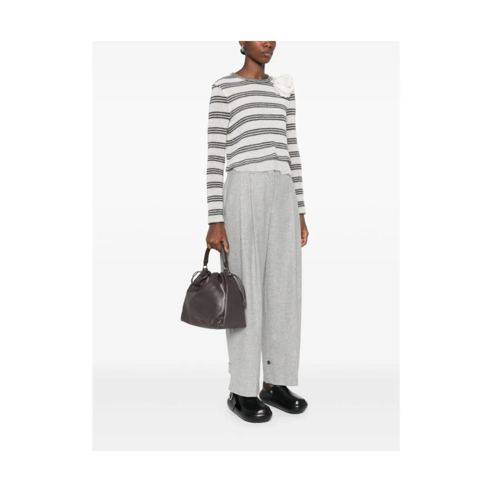 BRUNELLO CUCINELLI Grijze Leren Kettingdetail Trekkoord Tas Gray Dames