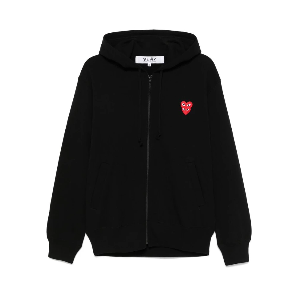 Comme des Garçons Play Svart huvtröja med dubbelhjärtat lapp Black, Herr