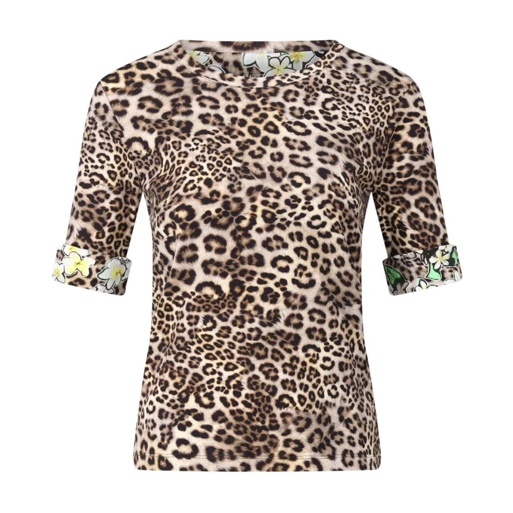 Marc Cain T-shirt met dierenprint en bloemendetails Brown Dames