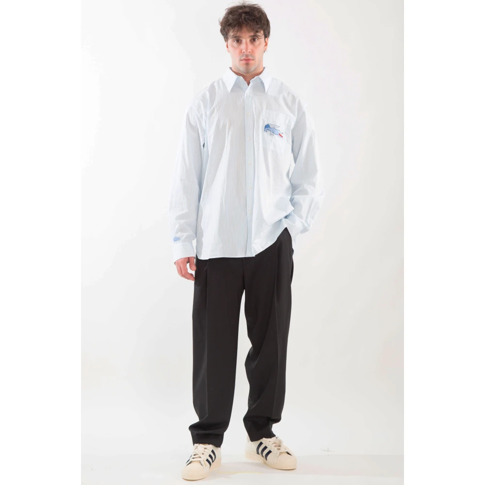 Lacoste Gestreept Croc Badge Shirt Gray Heren