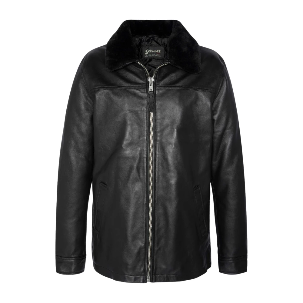 Schott NYC Leren jack met afneembare bontkraag Black Heren