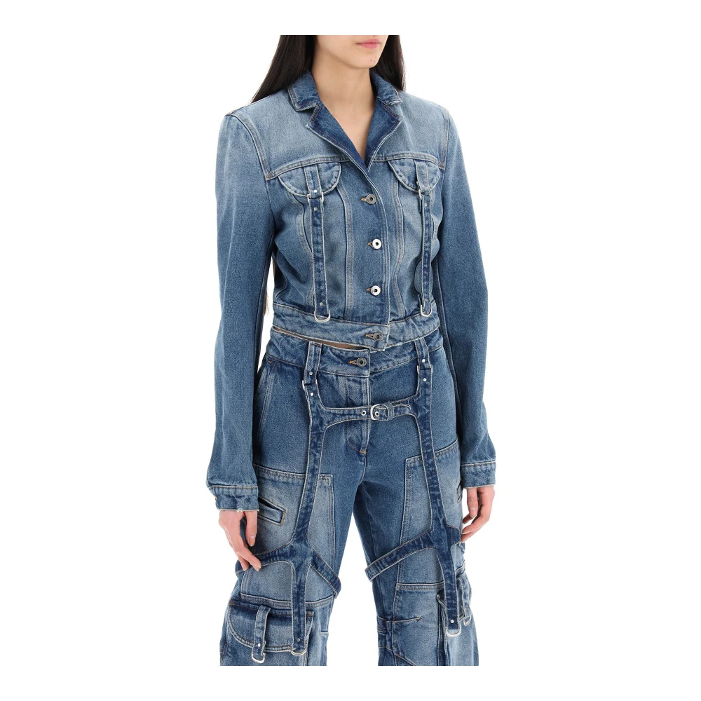 Off White Spijkerjasje met harnasdetails Blue Dames