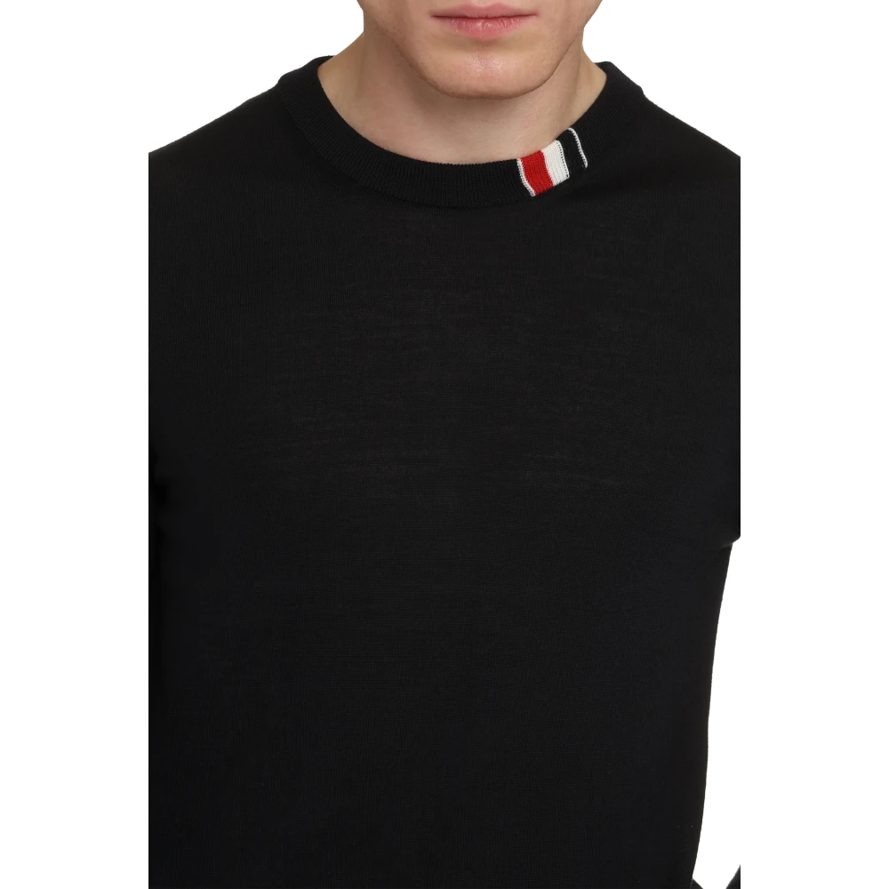 Thom Browne Wollen Crew-Neck Trui met Tricolor Detail Blue Heren