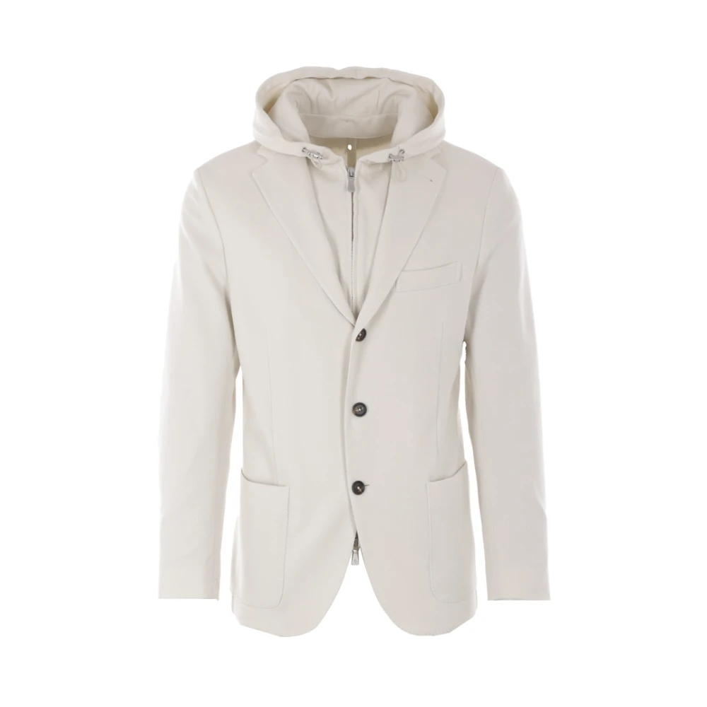 Eleventy Zand Piqué Katoenen Jas met Afneembare Capuchon Beige Heren
