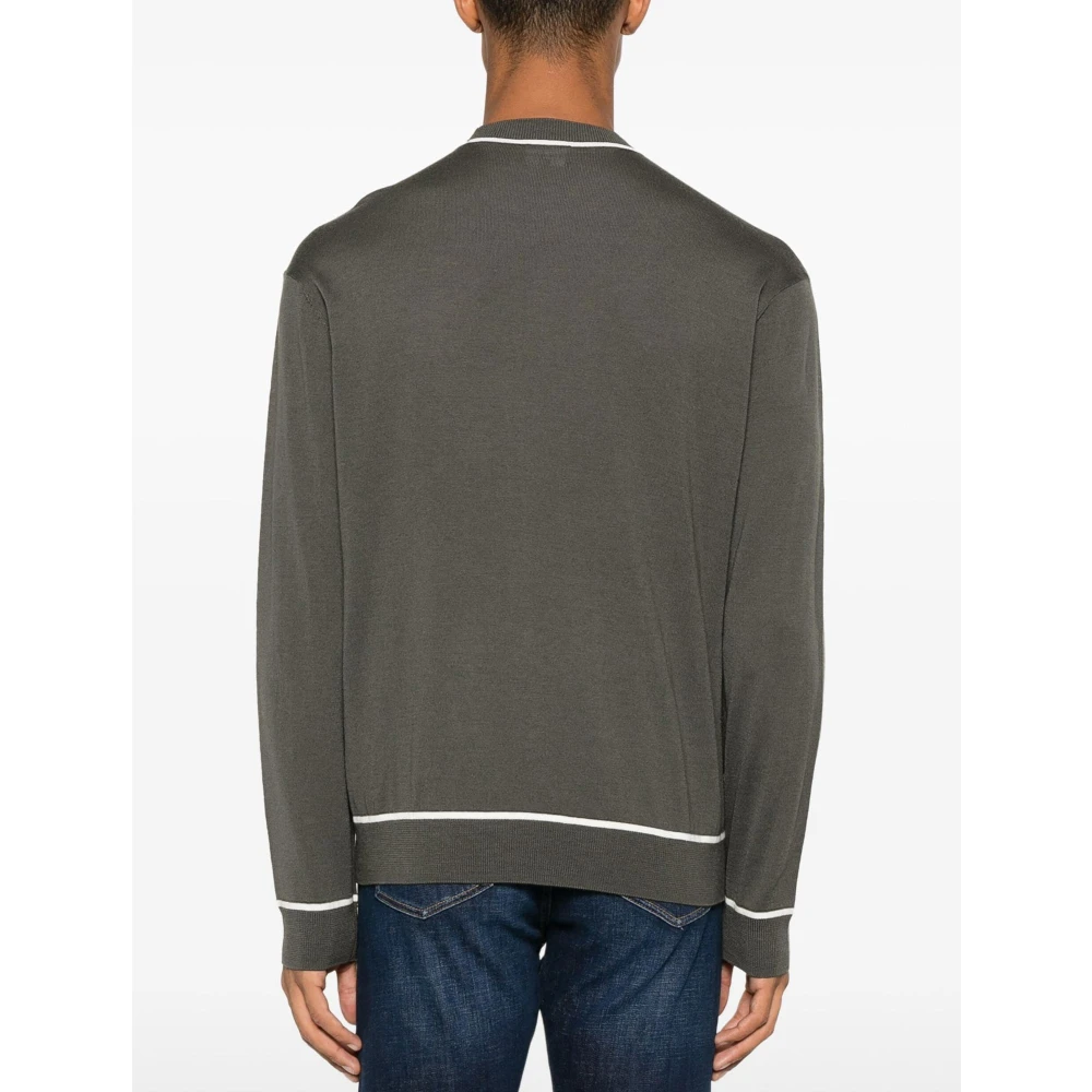 Emporio Armani Wollen Trui Ronde Hals Lange Mouw Geribbeld Logo Gray Heren