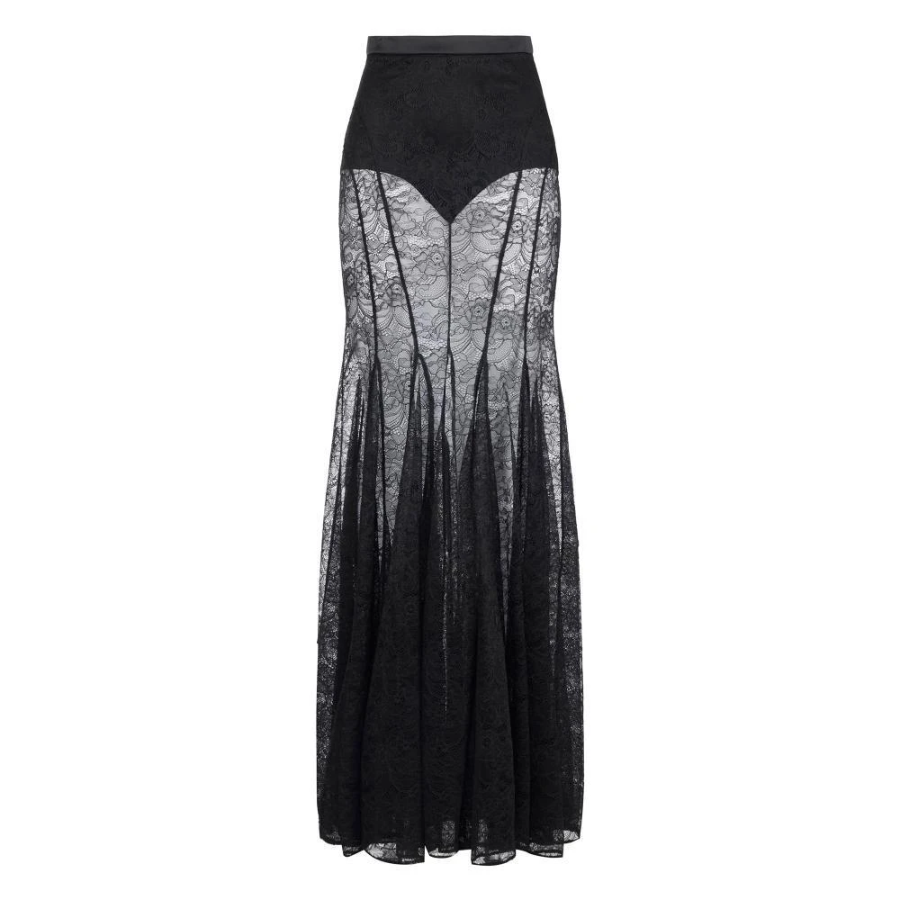Elisabetta Franchi Black Maxi Skirts, Female, M, Long Lace Skirt