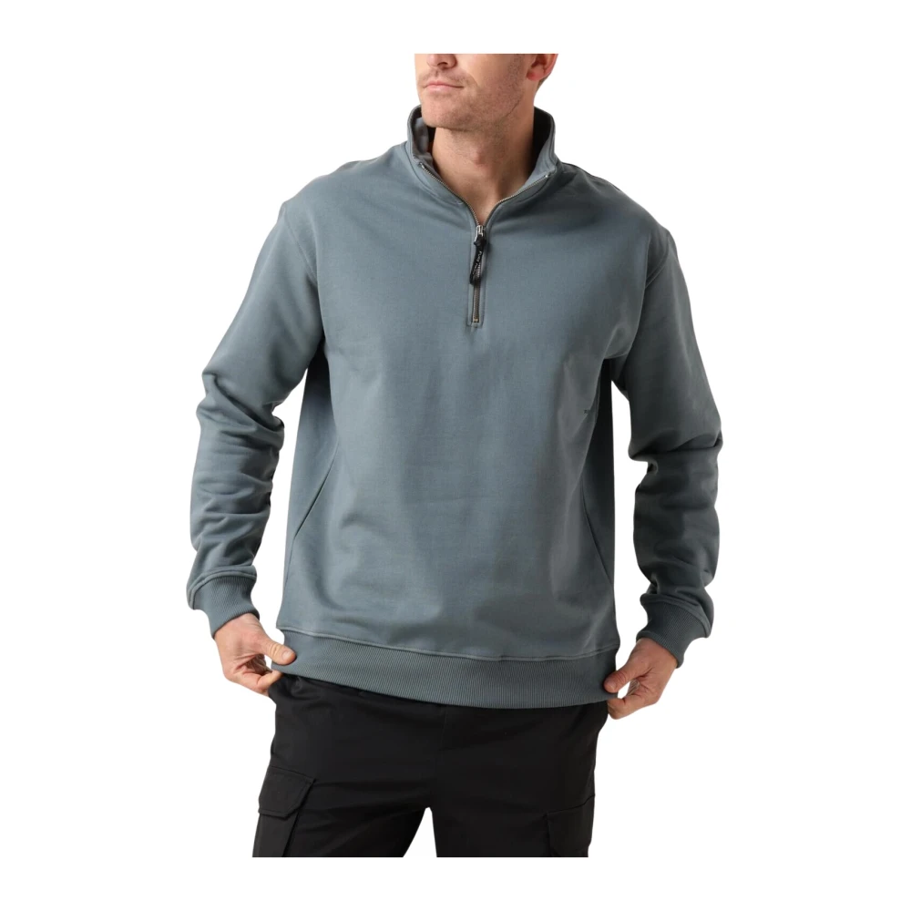 Pure Path Stijlvolle Loose Fit Halfzip Sweater Blue Heren