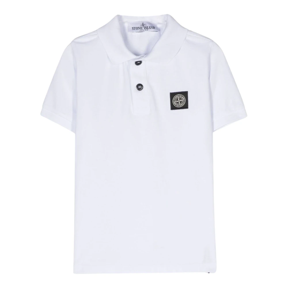 Stone Island Vit Polo Tröja med Compass Patch White, Pojke