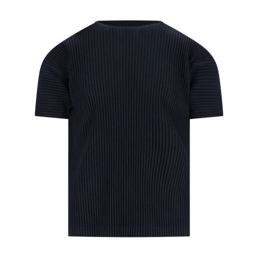 Issey Miyake Marinblå Ribbad Crew Neck T-shirt Blue, Herr