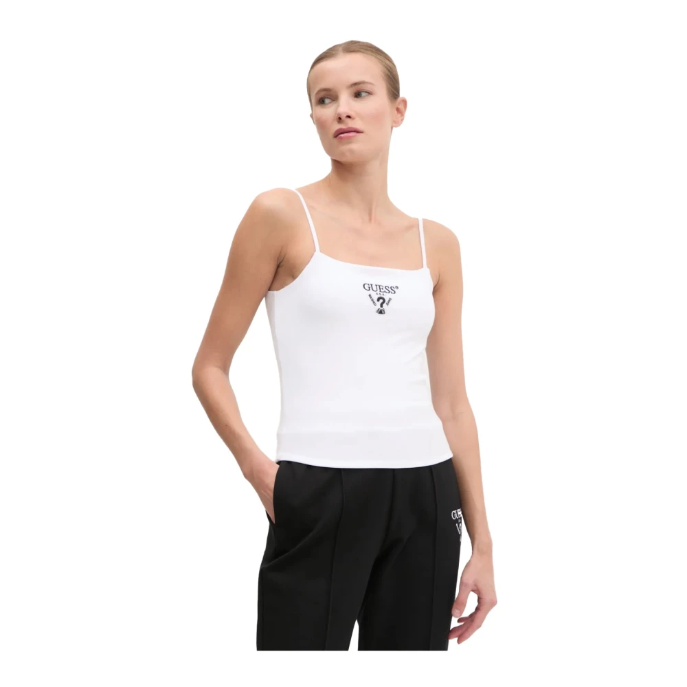 Guess Top met vierkante hals en geborduurd logo White Dames