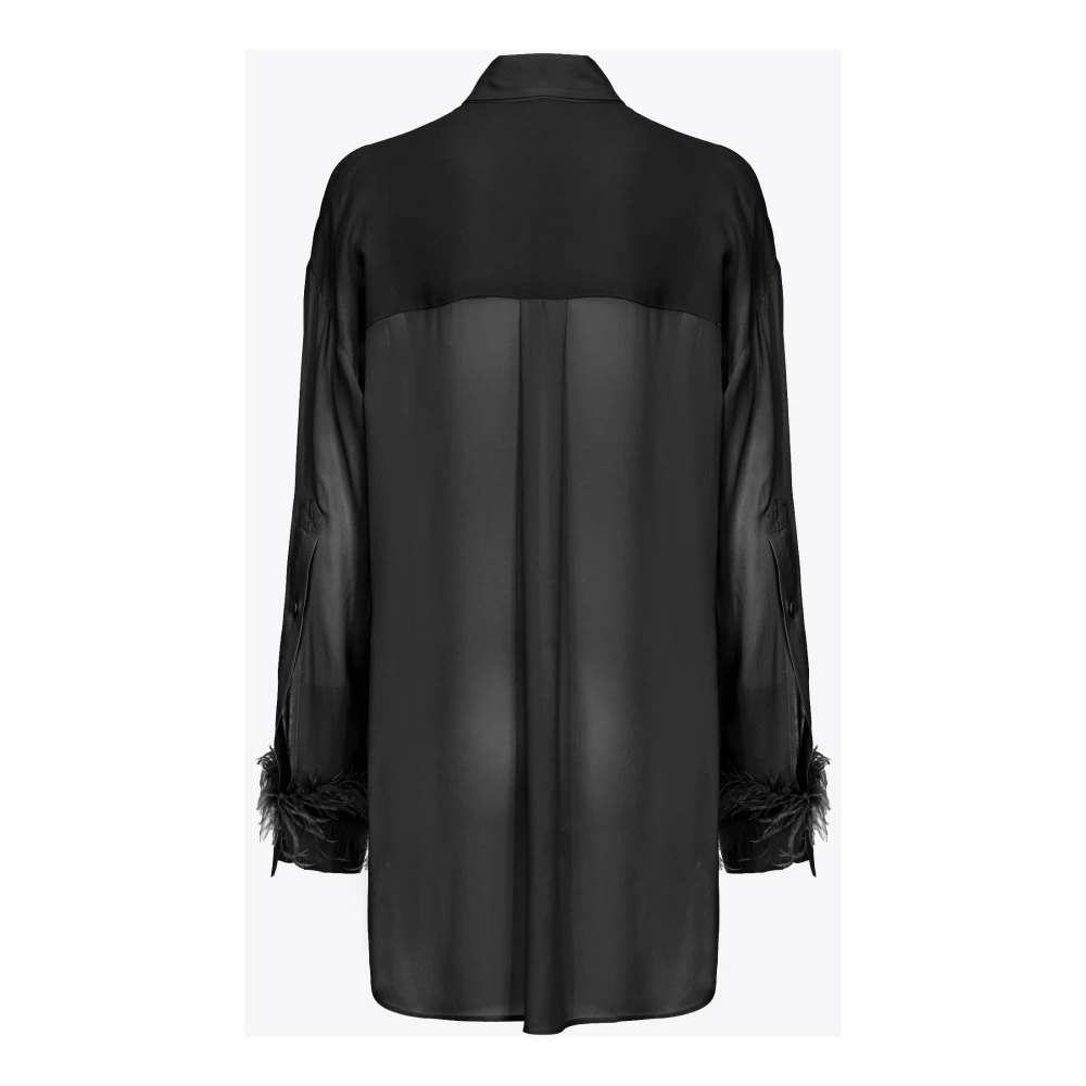 pinko Lang shirt met veren Black Dames