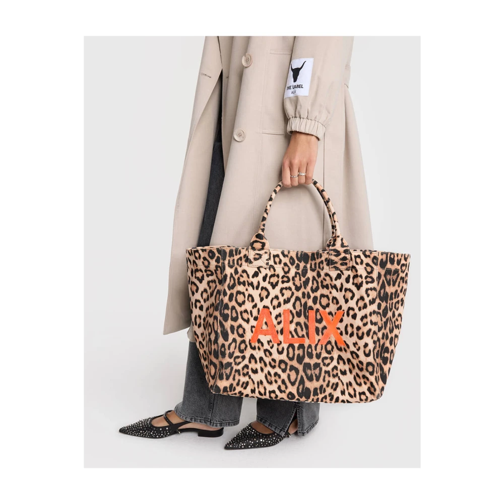Alix The Label Luipaardprint Canvas Shopper Bag Brown Dames