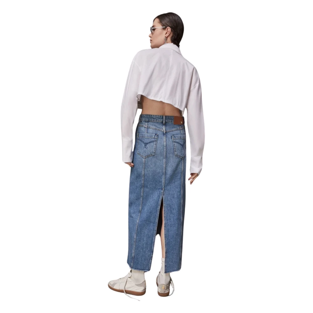 PATRIZIA PEPE Denim Maxi Rok met Diepe Split Blue Dames