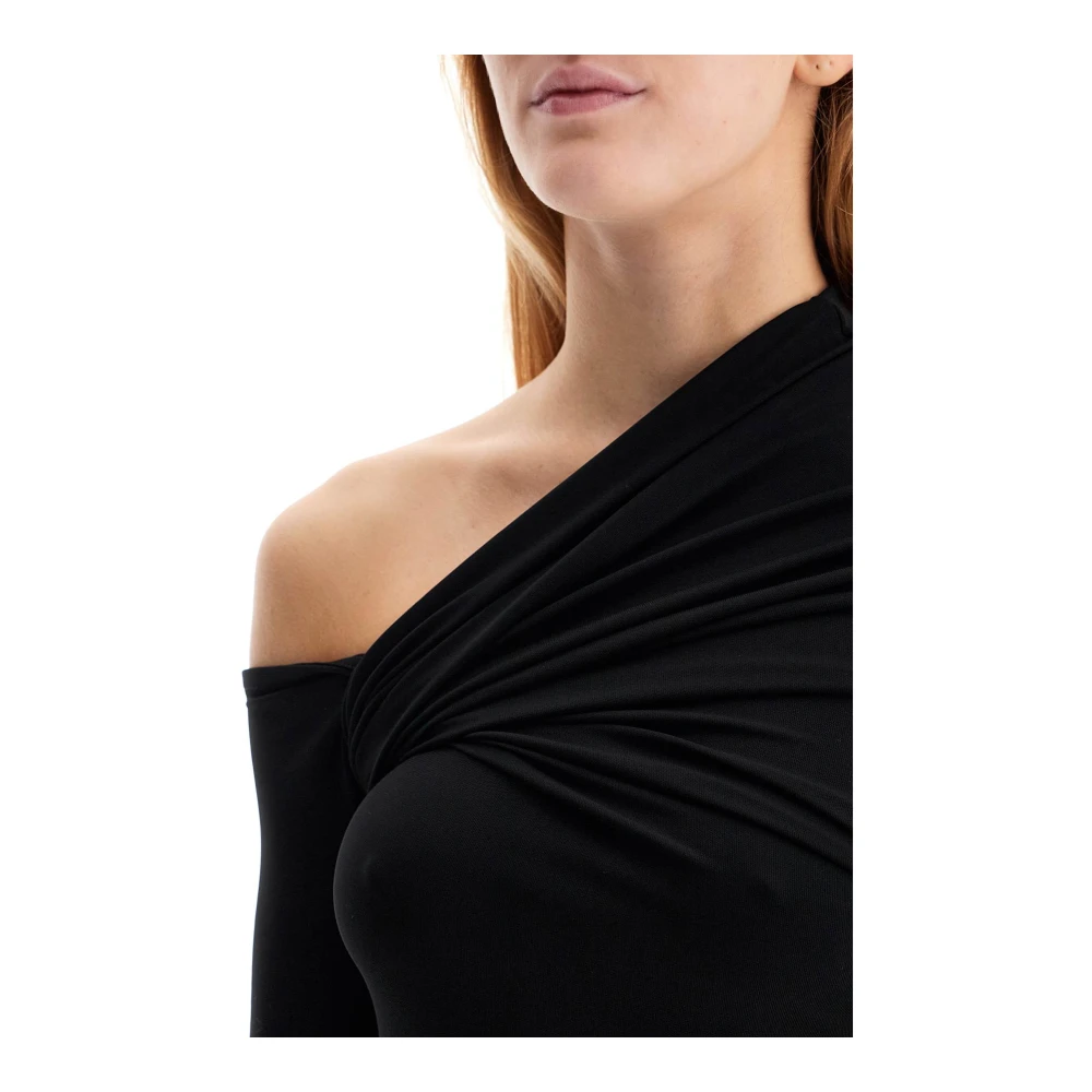 Courrèges Asymmetrische Off-Shoulder Mini Jurk Black Dames