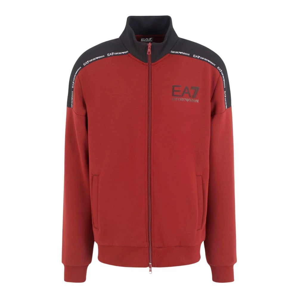 Emporio Armani EA7 Bordeaux Sweater Zip Logo Collection Red Heren