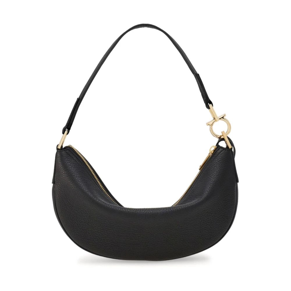 Salvatore Ferragamo Zwarte Hobo Leren Tas met Gouden Hardware Black Dames