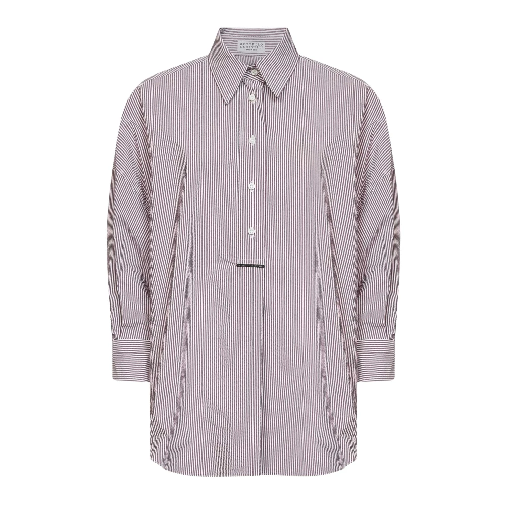 Brunello Cucinelli Purple Shirts, Female, L, Striped Jewelled Shirt