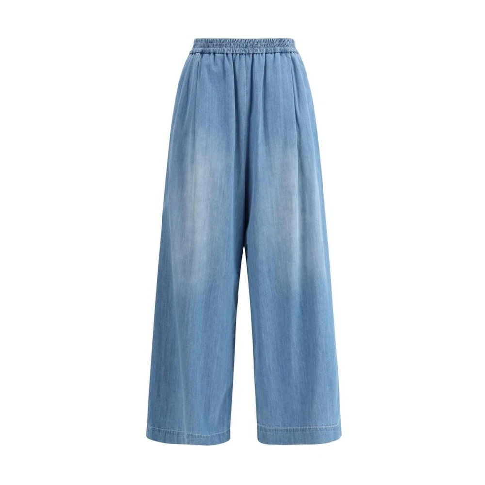 Fabiana Filippi Wijde Denim Broek met Elastische Tailleband Blue Dames