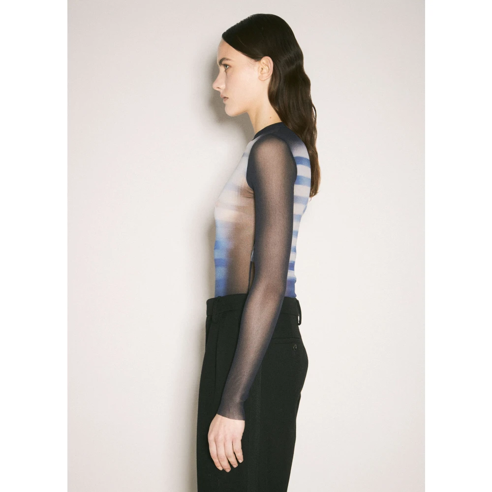 Jean Paul Gaultier Gedrukt Mesh Lange Mouwen Bodysuit Blue Dames