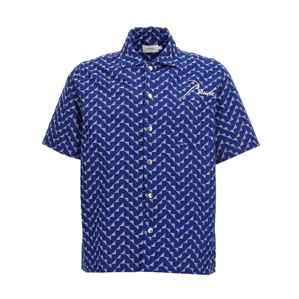 Rhude Logo Beachfront Shirt Blue Heren