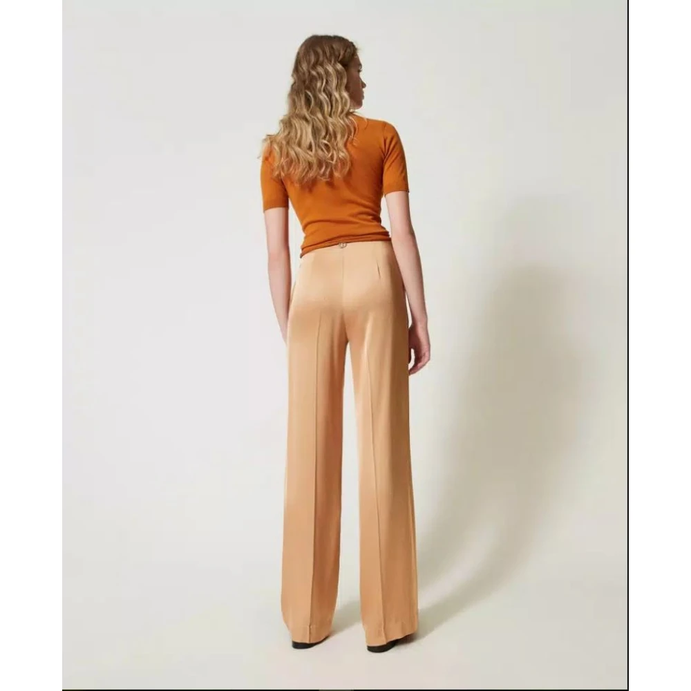 Twinset Satijnen Broek Kameel Rechte Lijn Brown Dames