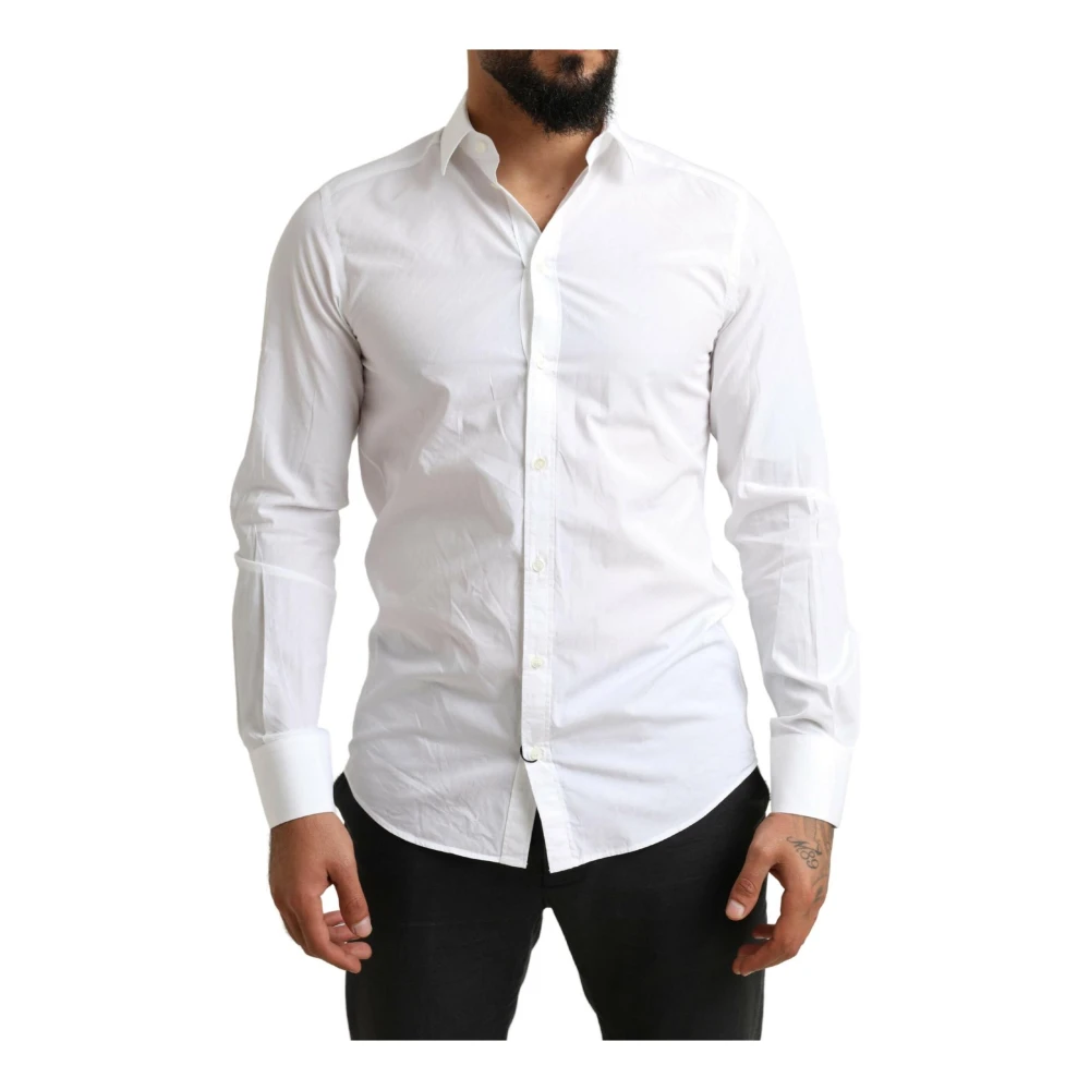 Dolce & Gabbana Men's White Classic Martini Cotton Dress Shirt