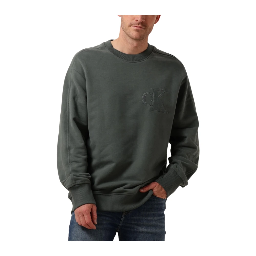 Calvin Klein Heren Applique Crew Neck Sweater Gray Heren