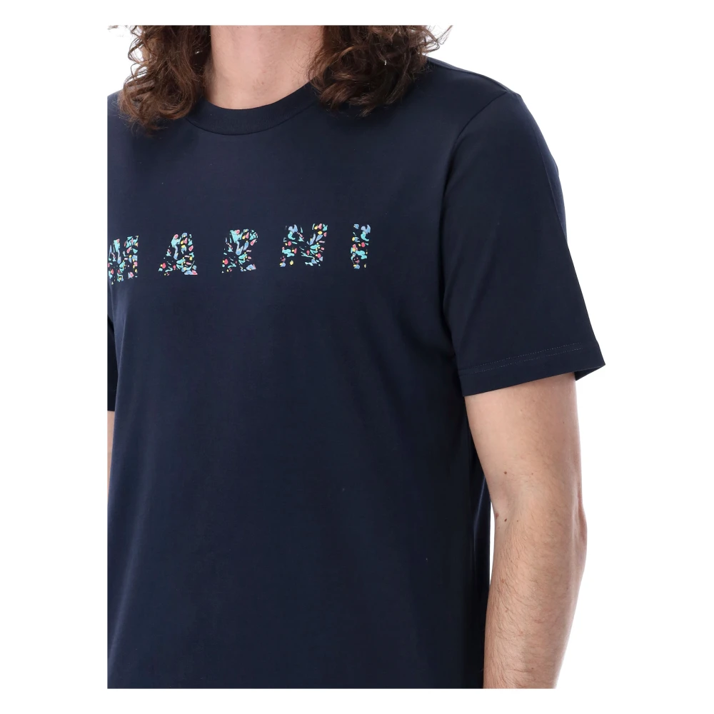 Marni Bloemen Logo T-shirt Blue Heren
