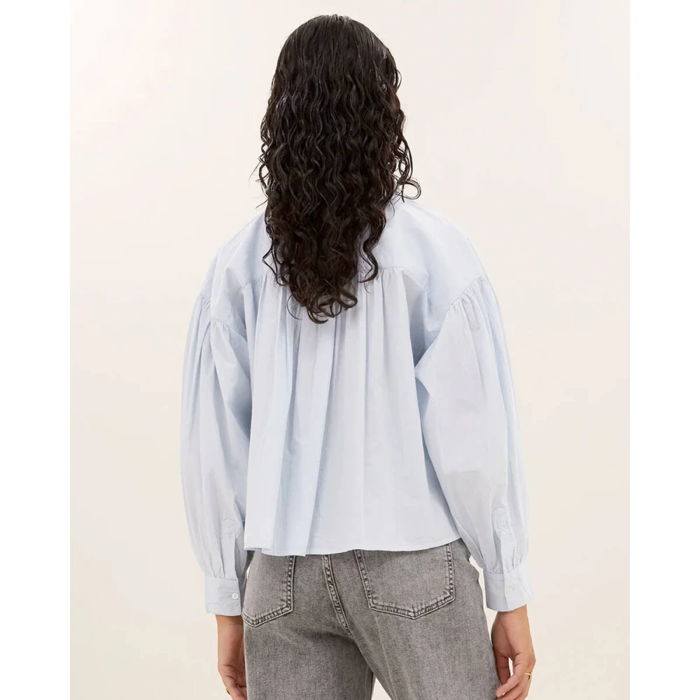 By-Bar Chambray Blouse Lange Mouw Sarah Blue Dames