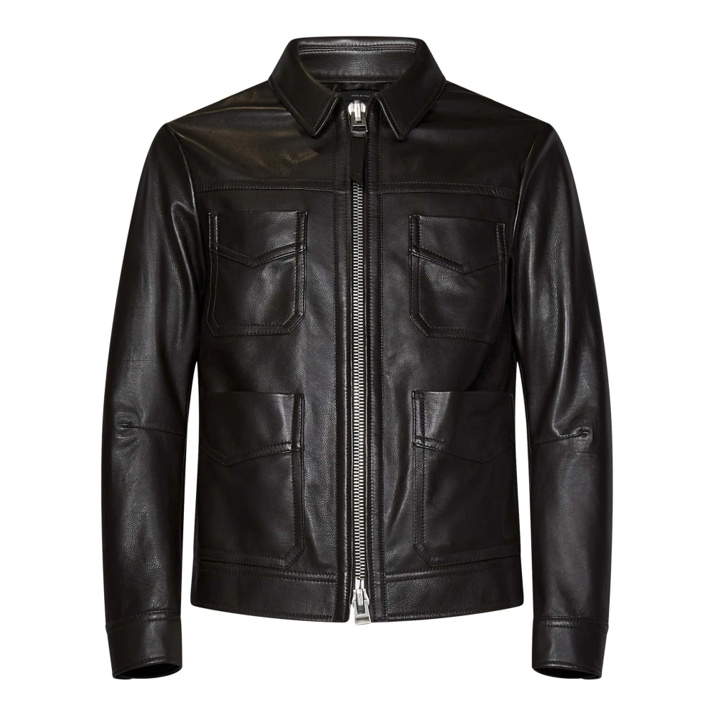 Tom Ford Bruine leren jas met ritssluiting Brown Heren
