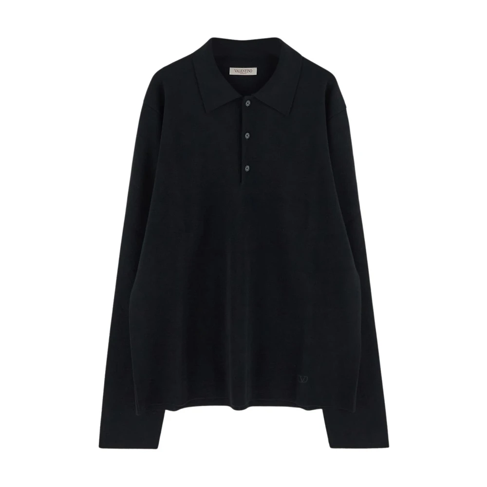 Valentino Wollen Zwarte Polo Shirt Black Heren