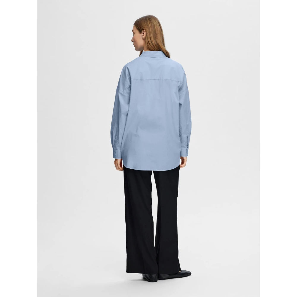 Selected Femme Oversized Katoenen Overhemd Blue Dames