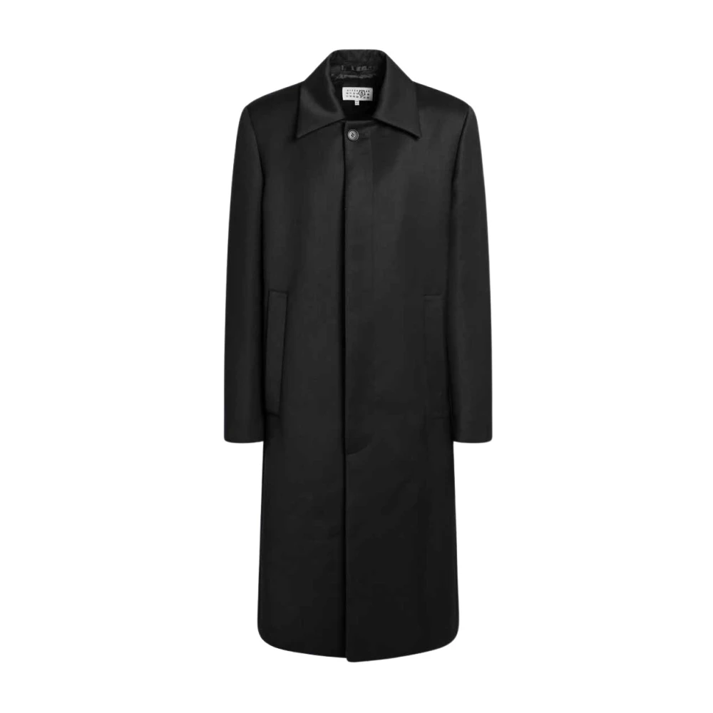 Mm6 Maison Margiela Men's Black Single-Breasted Coats, M, Wool Blend Coat