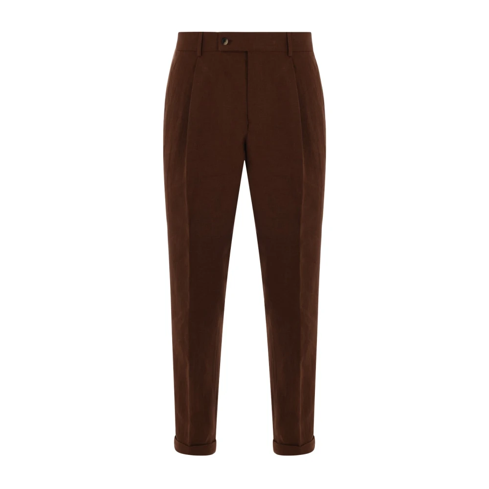 Caruso Bruine Linnen Regular-Fit Broek Brown Heren