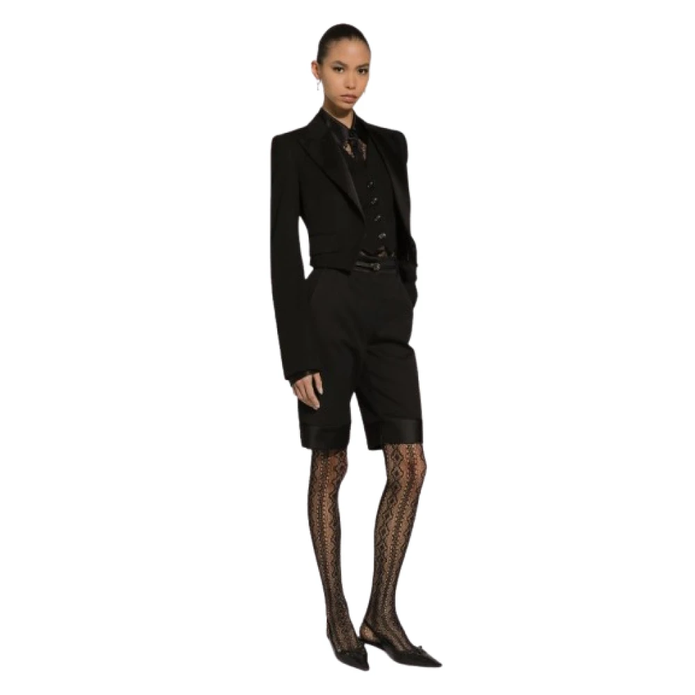 Dolce & Gabbana Gabardine Cropped Blazer Jas Peak Revers Black Dames
