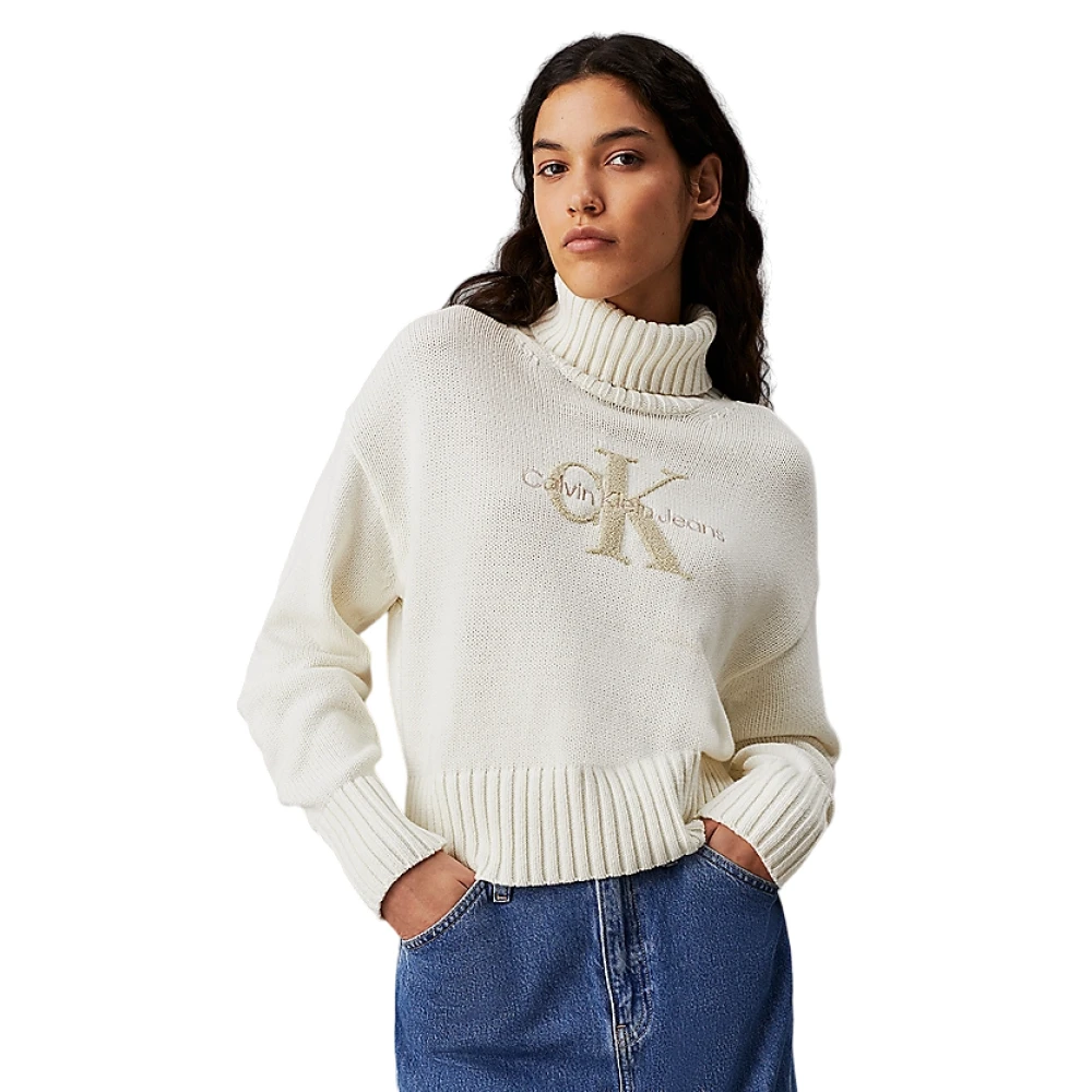 Calvin Klein Jeans Witte Sweater met Chenille Logo Applicatie White Dames