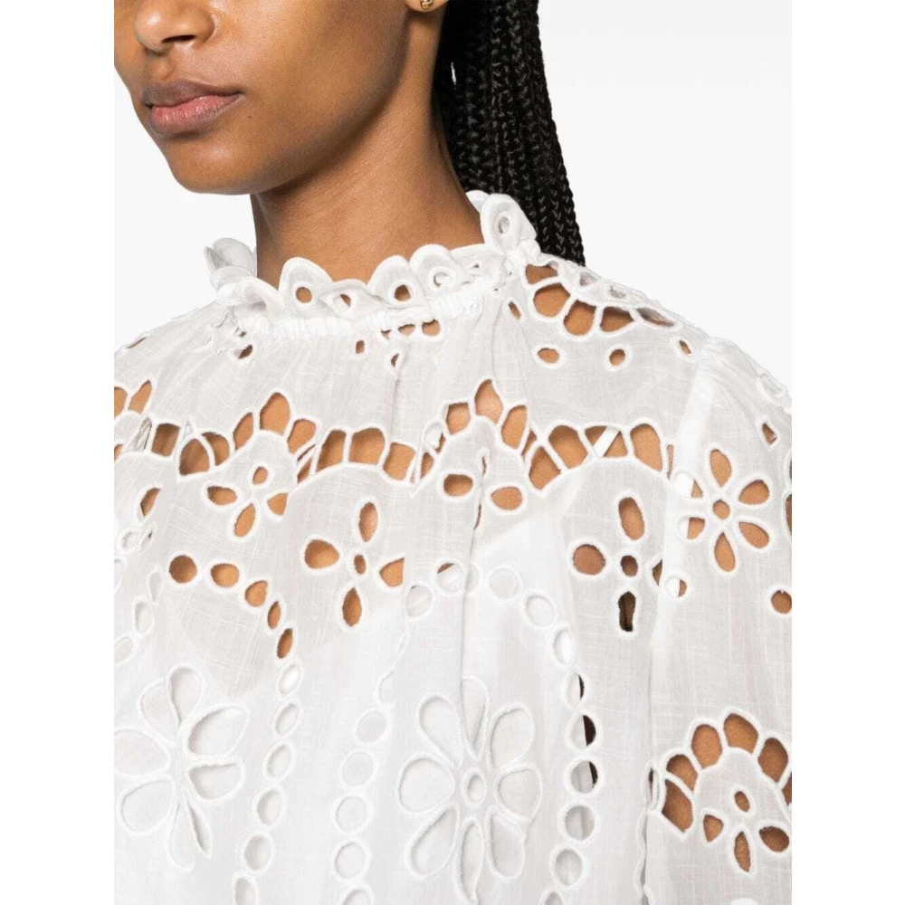 Zimmermann Geborduurde ivoorkleurige blouse met bloemendetails White Dames