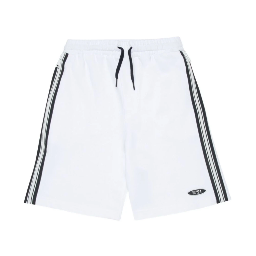 N21 Boys White Shorts, 12 Y, Logo-Printed Track Shorts