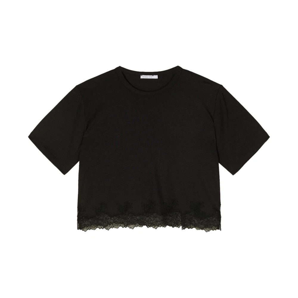 Patrizia Pepe Women's Black T-Shirts, Xs, Cropped T-Shirt With Lace