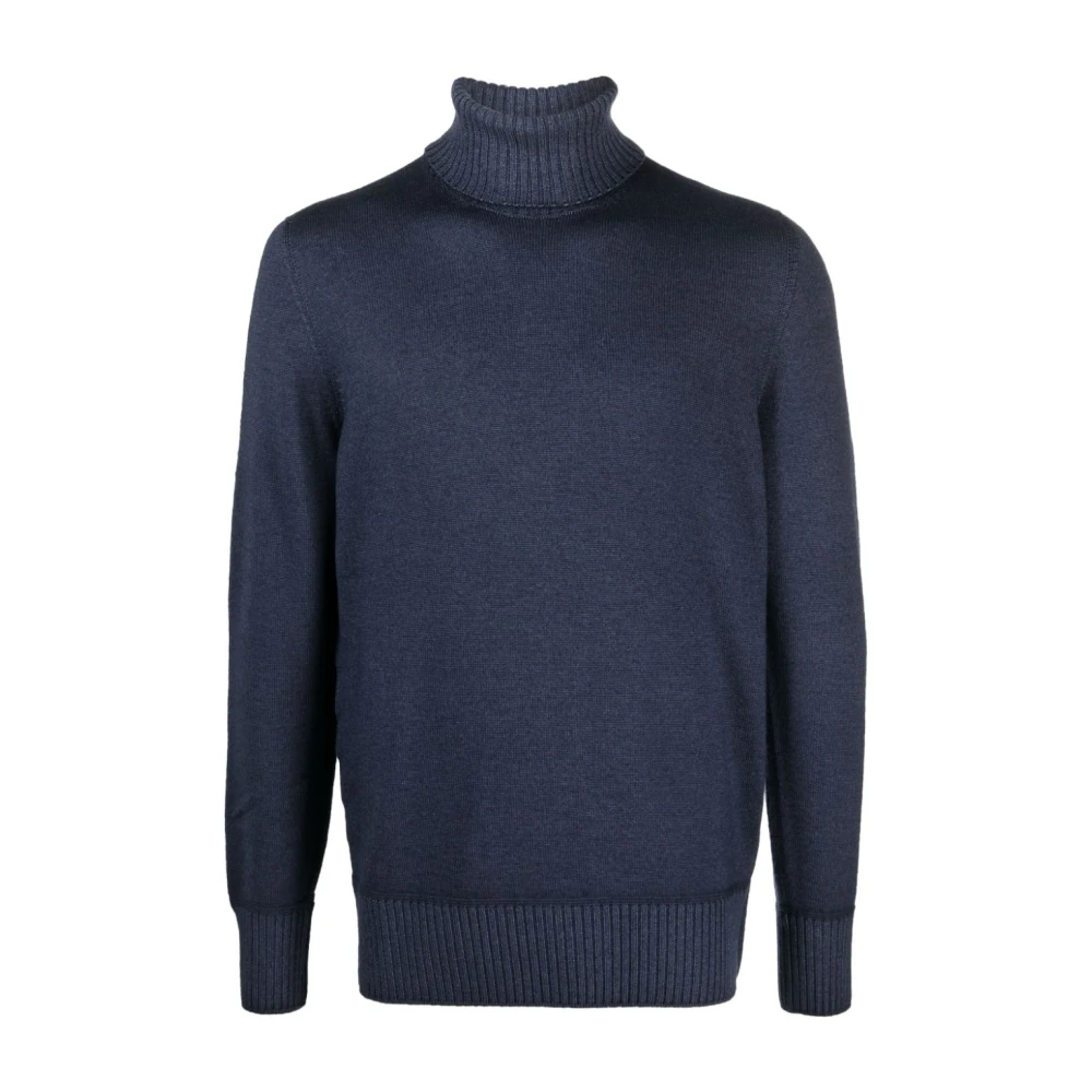 Drumohr Navy Blue Merino Wol Coltrui Sweater Blue Heren