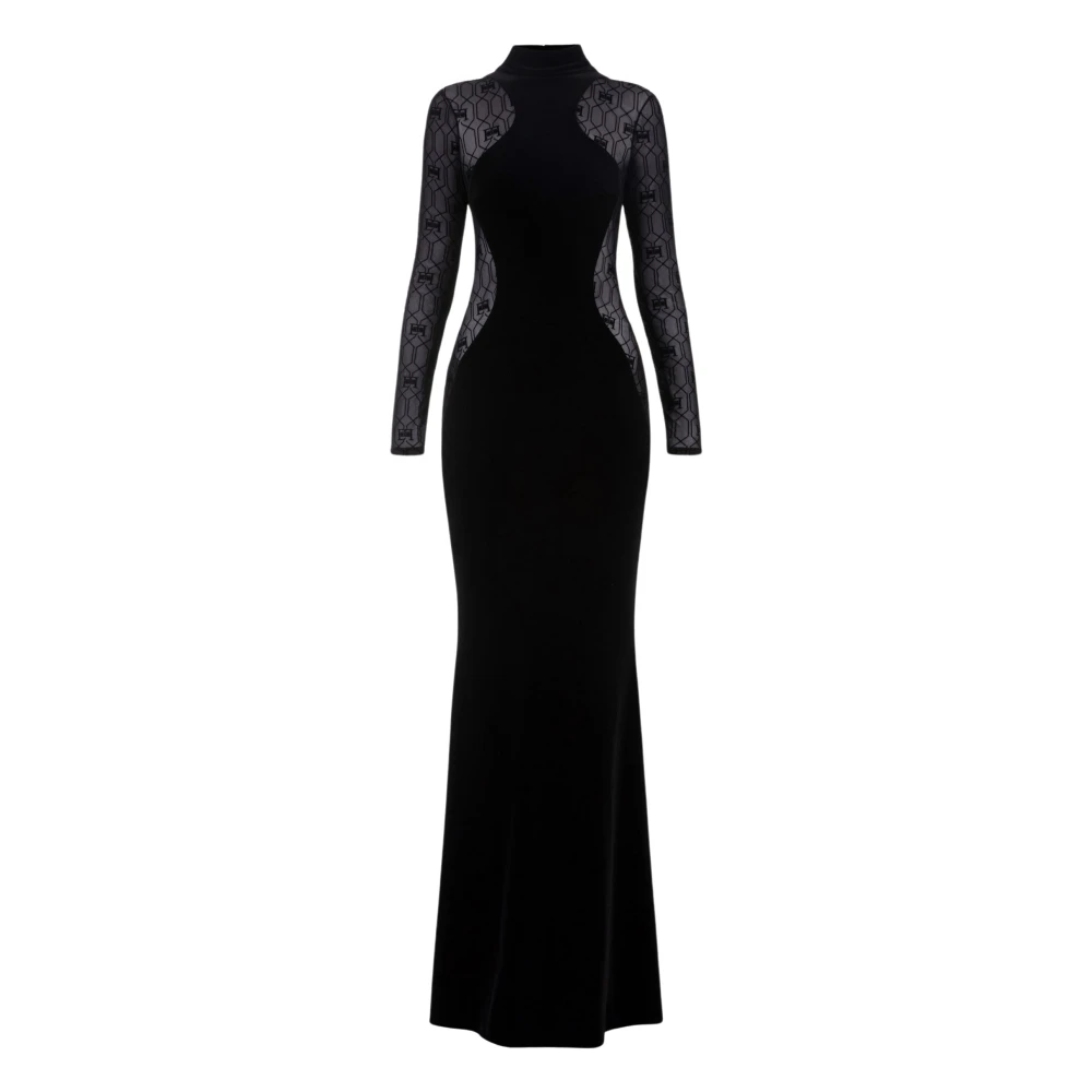 Elisabetta Franchi Rode Loper Fluweel Flocked Jurk Black Dames