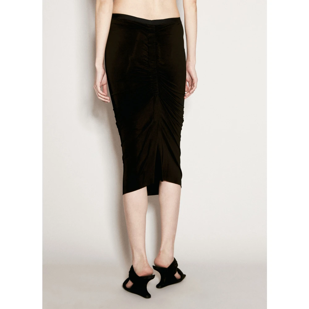 Rick Owens Shrimp Ruched Midi Rok Black Dames