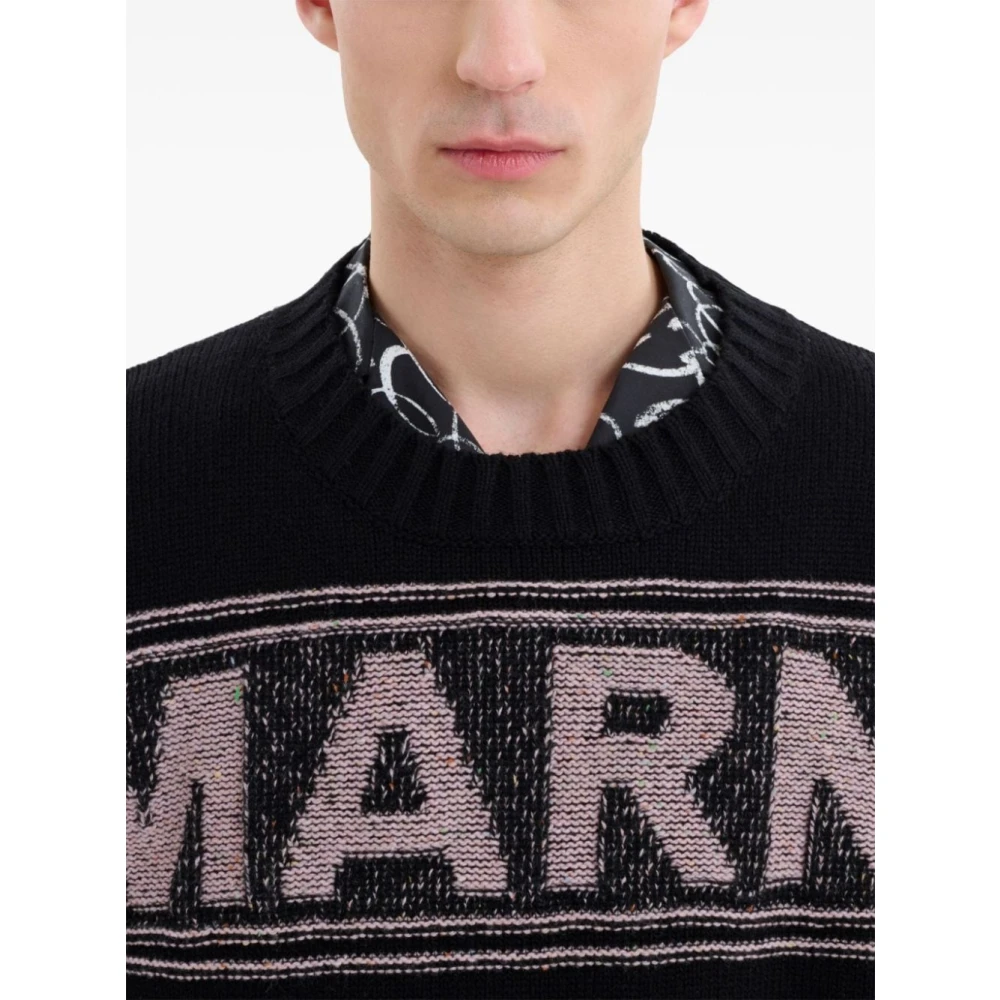Marni Intarsia Logo Wollen Trui Black Heren