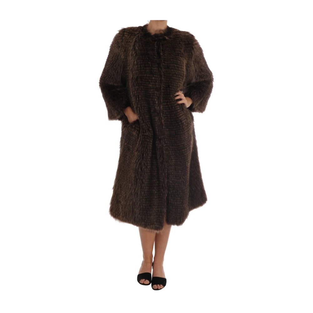 Dolce & Gabbana Luxe knielange jas in bruine wasbeer bont Brown Dames