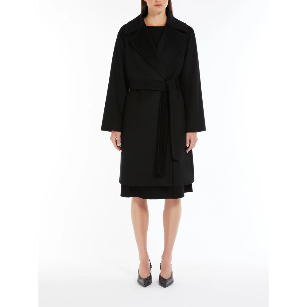 Max Mara Studio Zwarte wollen jas met riem Black Dames