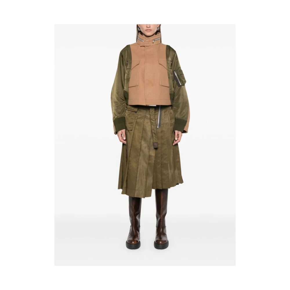 Sacai Groene Asymmetrische Geplooide Rok Green Dames