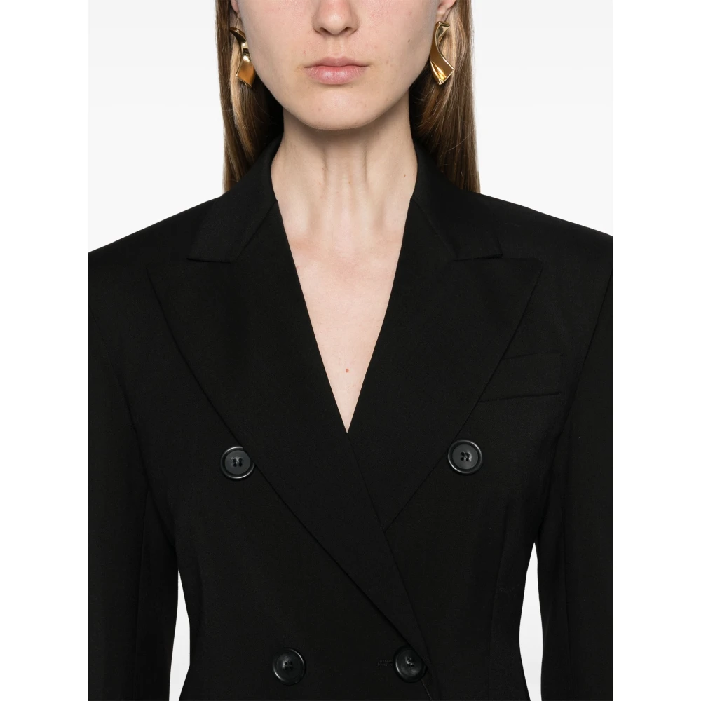 SPORTMAX Dubbelbreasted geweven jas met pieklapels Black Dames
