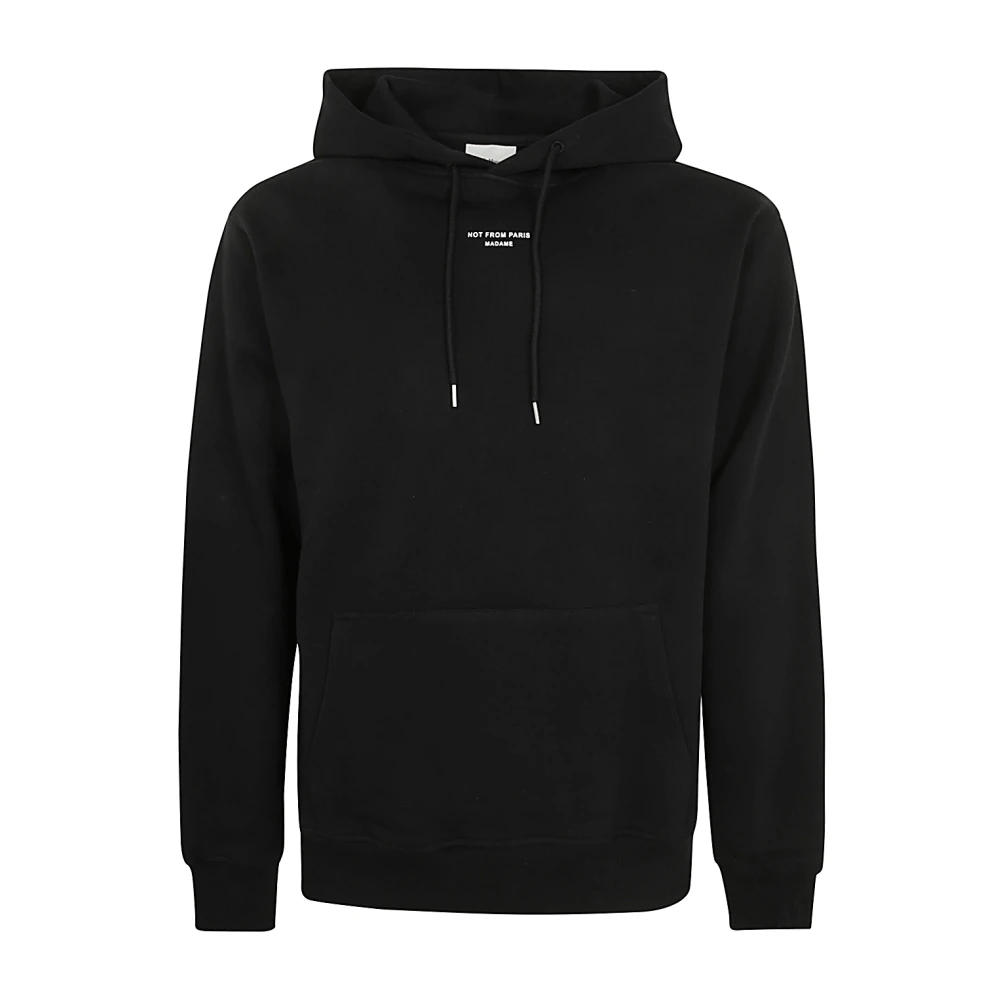Drole de Monsieur Klassieke Zak Slogan Hoodie Black Heren